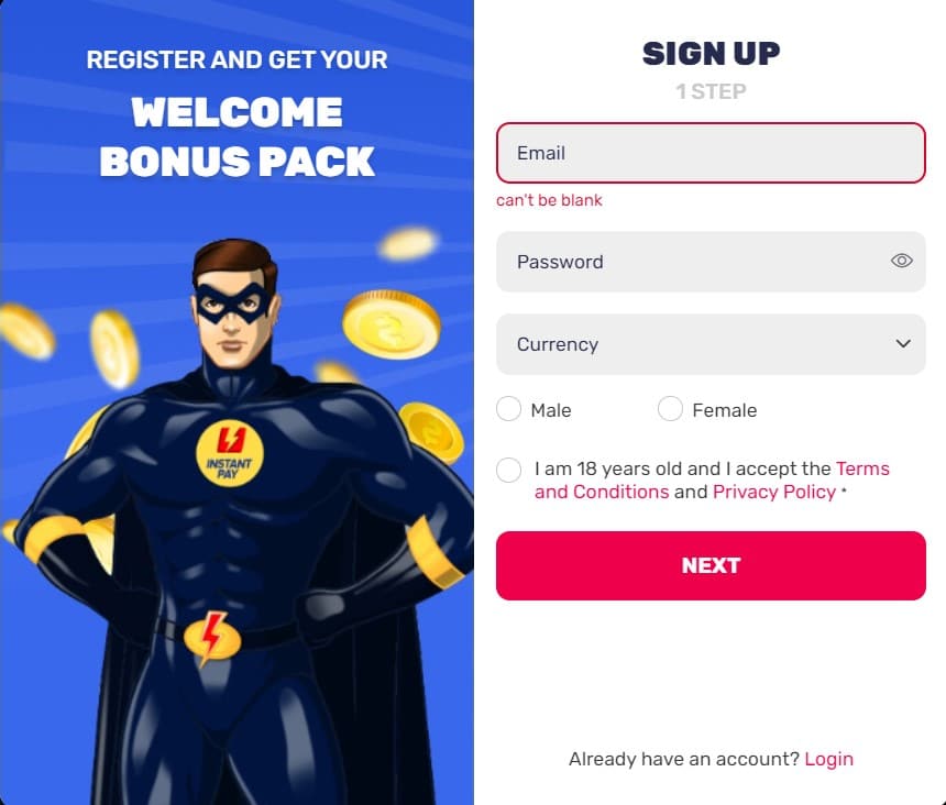 InstantPay Casino Sign Up