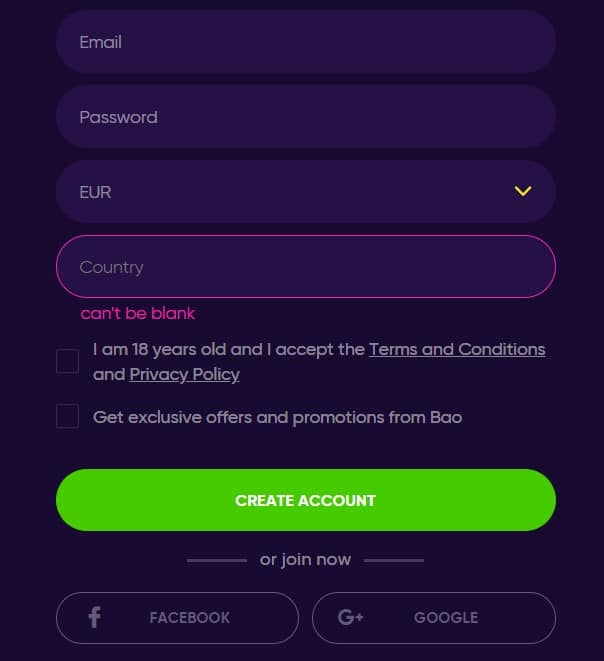 Bao Casino sign up