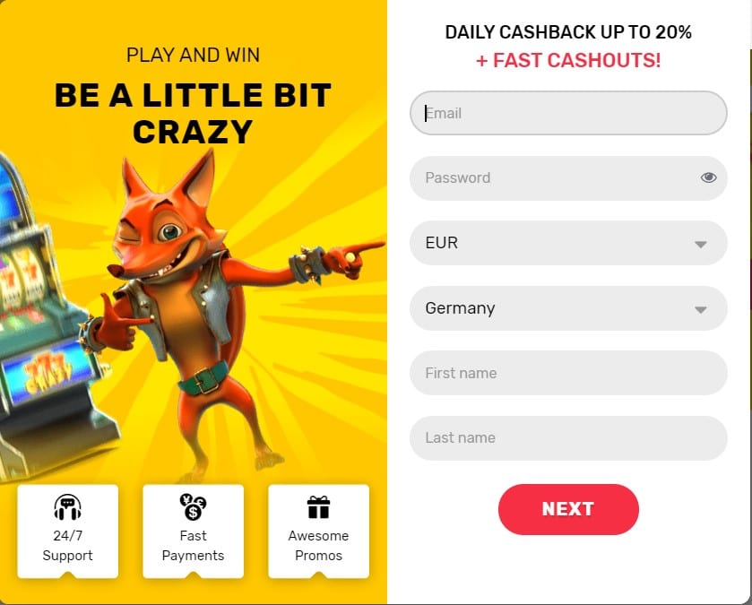 CrazyFox Casino sign up