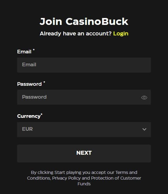 CasinoBuck sign up